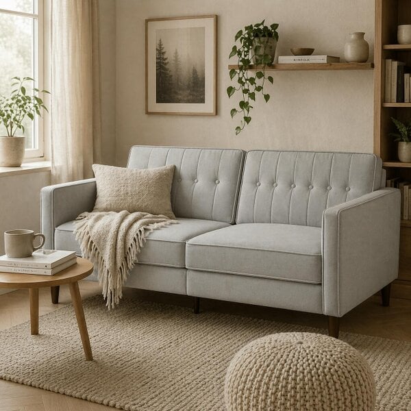 Wyld Haus Sasari Velvet Light Grey Convertible Futon Sofa Bed With Tufted Seat And Split Back