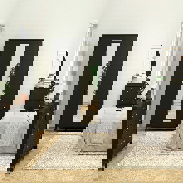 Furniture To Go Madrid Wardrobe with 2 doors + 1 mirror door + 2 drawers Matt Black