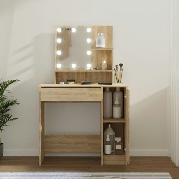 Berkfield Dressing Table with LED Sonoma Oak 86.5x35x136 cm
