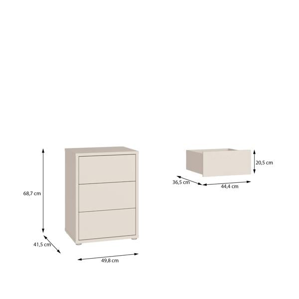 Furniture To Go Alice Springs Bedside Cabinet with 3 Drawers Push-to-Open in Sand