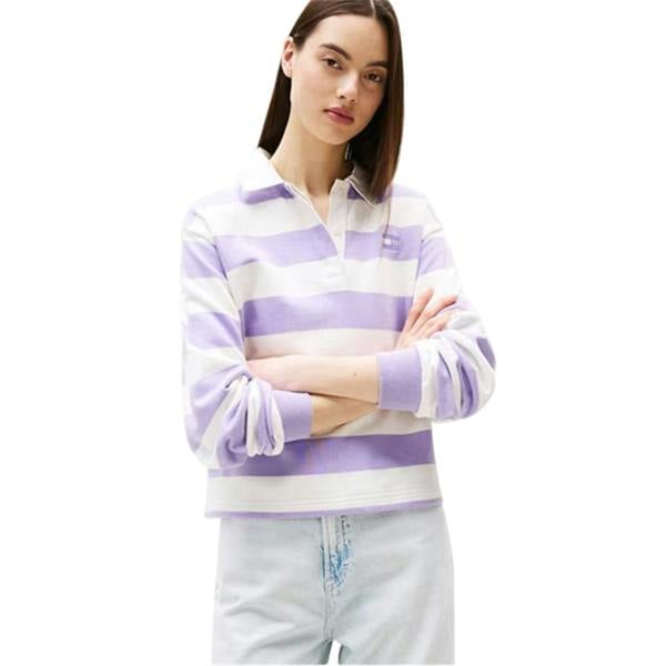 Tommy Jeans Womens/Ladies Striped Cropped Polo Shirt - Amethyst Purple - 