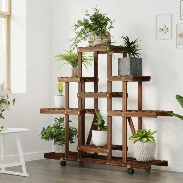 Berkfield Flower Stand with Wheels 110x25x101 cm Solid Wood Fir