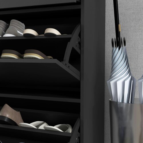 Wyld Haus Sopane Wooden Black Slim Shoe Cabinet With 3 Drawers For 12 Pairs