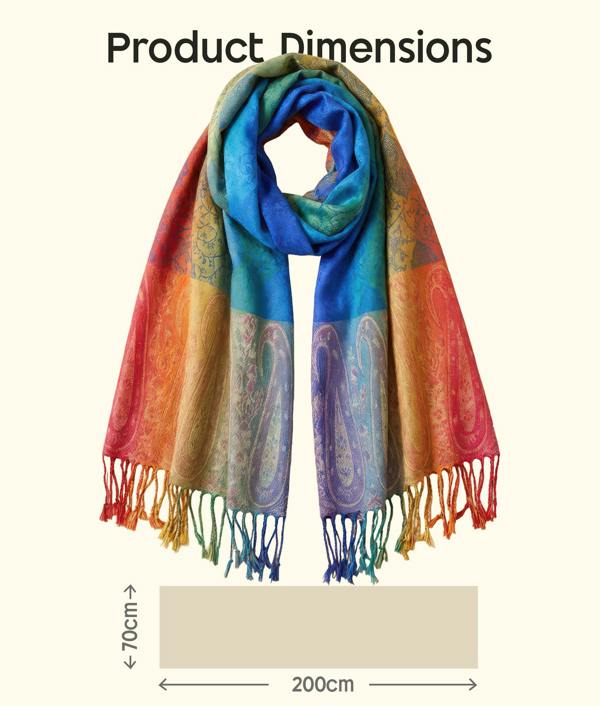 VIA MONTEN Women’s Gradient Pashmina Style Scarf, Oversized Jacquard Shawl Wrap with Fringe and Paisley Pattern