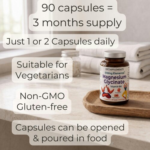Dietapplements Magnesium Glycinate & Vitamin B6 for the Nervous System & Fatigue