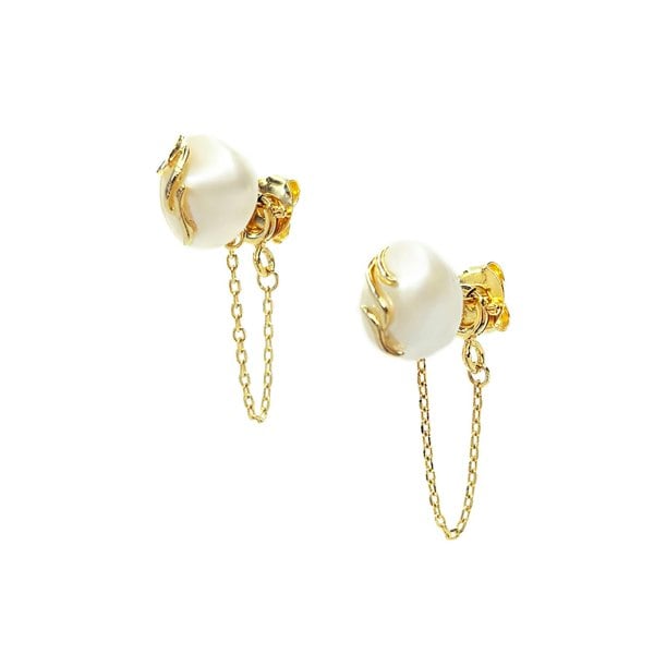 LENAE Patsey Pearl Chain Stud Earrings - Gold Vermeil