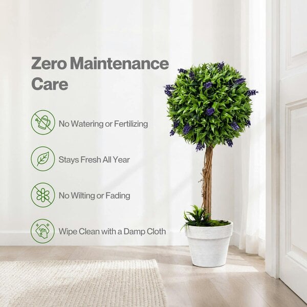 Lambu Artificial Plants Faux Lavender Topiary Set of 2 for Front Door Green