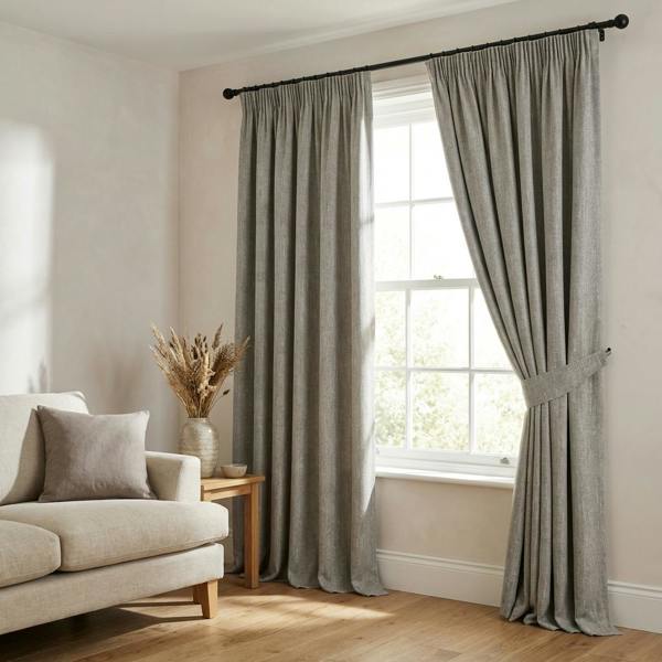 Sevilla made-to-measure curtains in Casper, styled in a living room