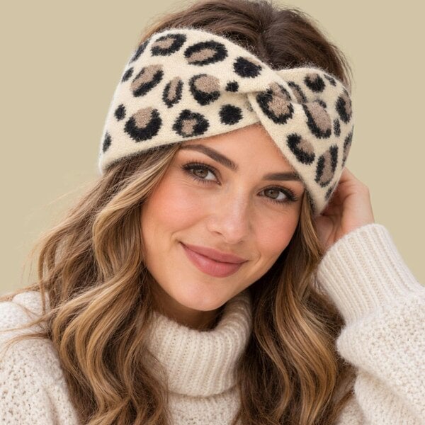 Love EMVY Leopard Print Twist Headband for Women - Beige