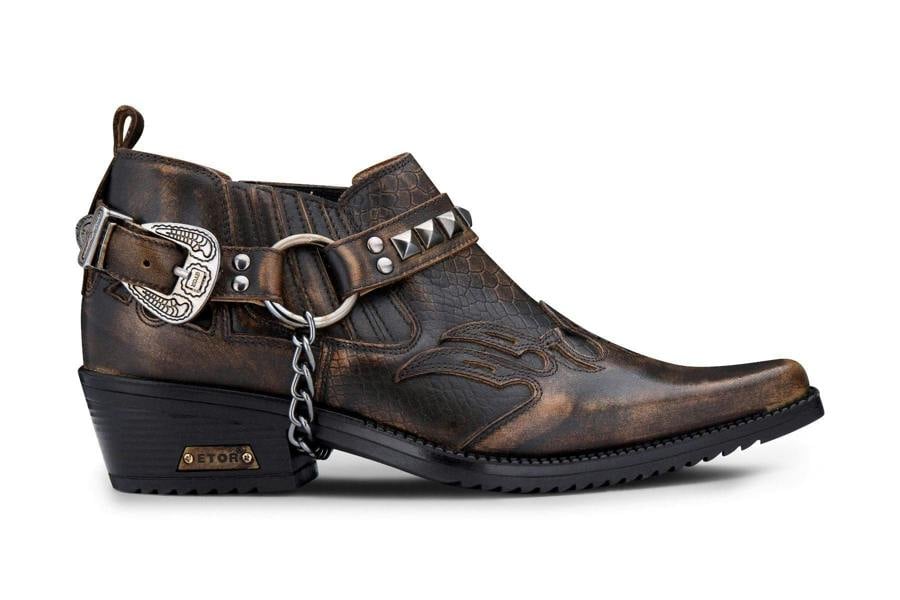 Infinity Leather Men’S Brown Croc Leather Winklepicker Studded Western Biker Boots