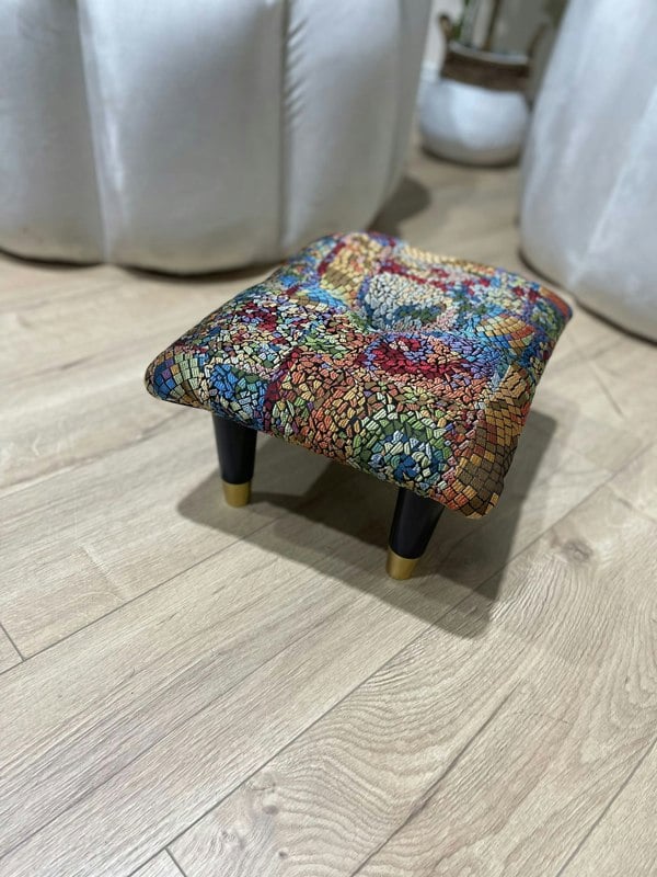 ISTOOLS Small Velvet Stained Glass Footrest Pouffe – Handmade in the UK