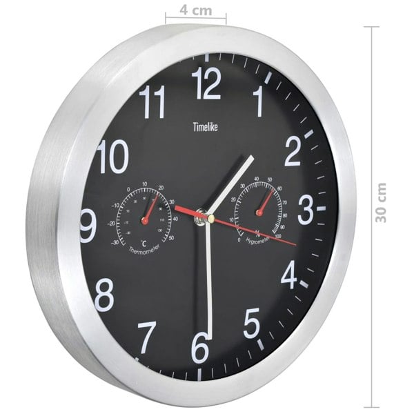 Berkfield Wall Clock with Quartz Movement Hygrometer Thermometer Black