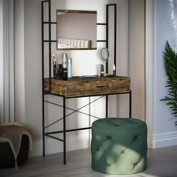 Rafaelo Mobilia Industrial Dressing Table With Mirror Rustic Brown