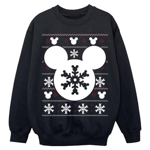 Disney Girls Mickey Mouse Christmas Silhouette Snowflakes Sweatshirt - Black