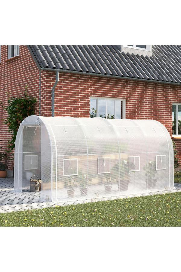 Living and Home Outdoor White Walk-in Tunnel Greenhouse with Steel Frame