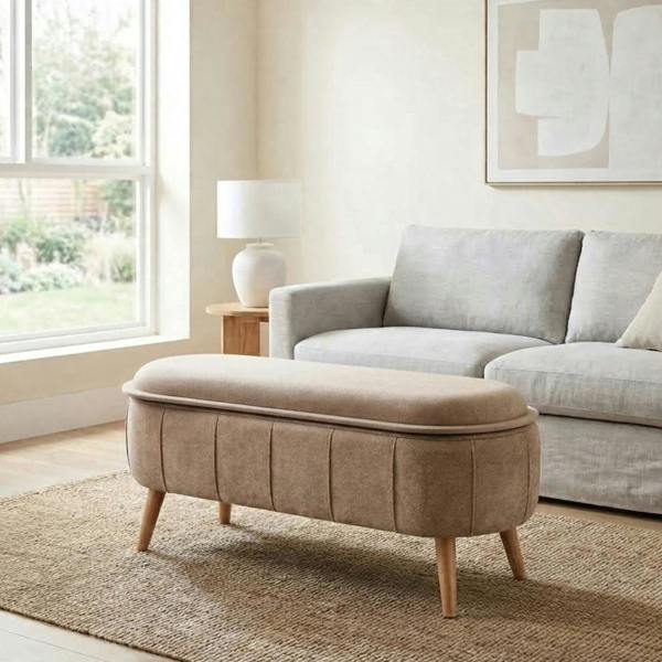 Garden Greatness Chenille Bench Storage Ottoman with Tray Top