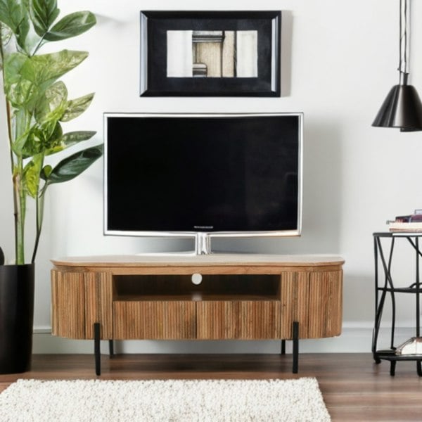 IH Design Niles Natural Solid Wood TV Cabinet With Metal Legs