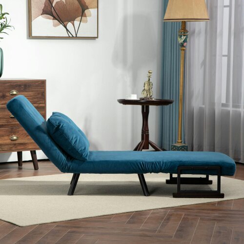 Wyld Haus Mofa Nare Velvet Navy Blue 4 In One Convertible Single Chair Bed With Pillow