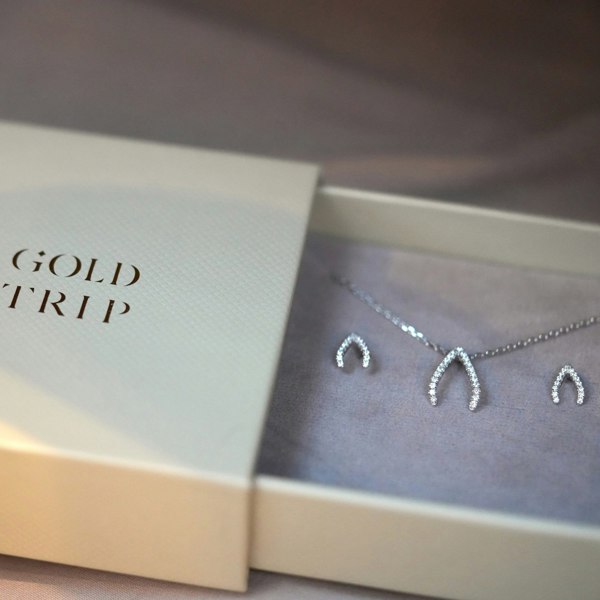 Gold Trip Sparkling Wishbone Necklace & Earrings Gift Set