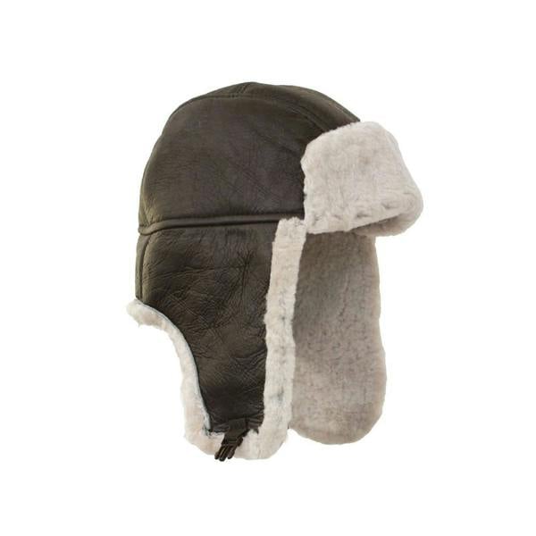 Eastern Counties Leather Mens Heydon Sheepskin Flying Hat - Dark Brown/Willow White