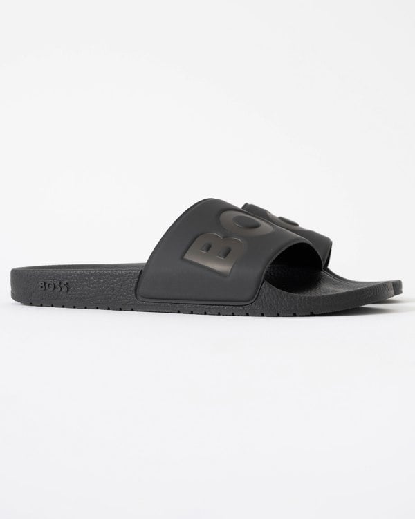 BOSS Orange Aryeh Mens Italian-Made Slides With Large Logo Detail - Black 001