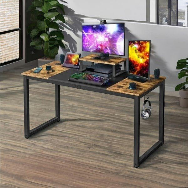 Rafaelo Mobilia Industrial Writing Desk With Moveable Monitor Mount