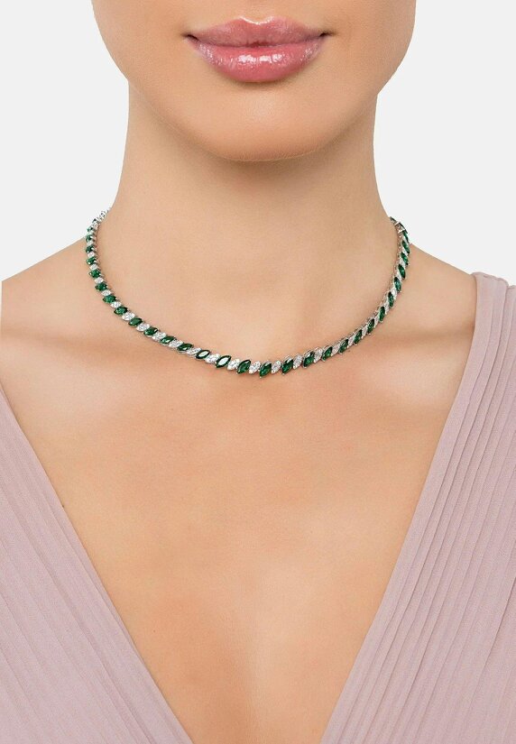 Latelita Viscountess Statement Tennis Necklace Emerald Silver