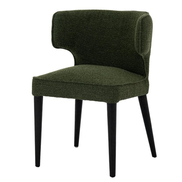 Wyld Haus Mirmande Mid Century Upholstered Curved Green Dining Chair with Wooden Legs