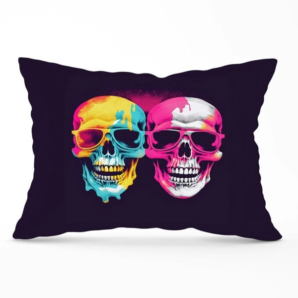 Warren Reed Pinks And Blue Happy Skeletons Cushions