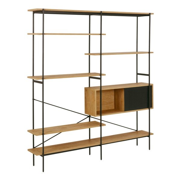 Furniture To Go Angus Bookcase with 1 Sliding Door & 5 Shelves in Oak & Black