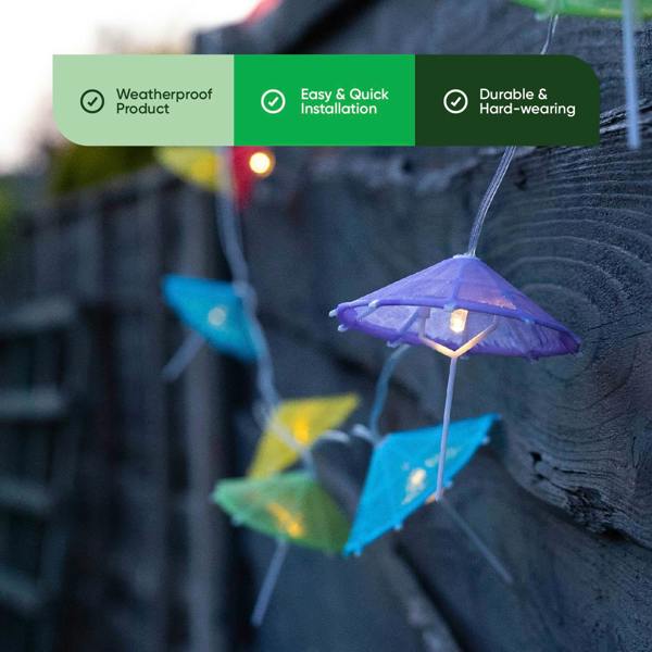 Gardenwize 10-Piece Solar String Lights – 2m Cocktail Umbrella LED Lights