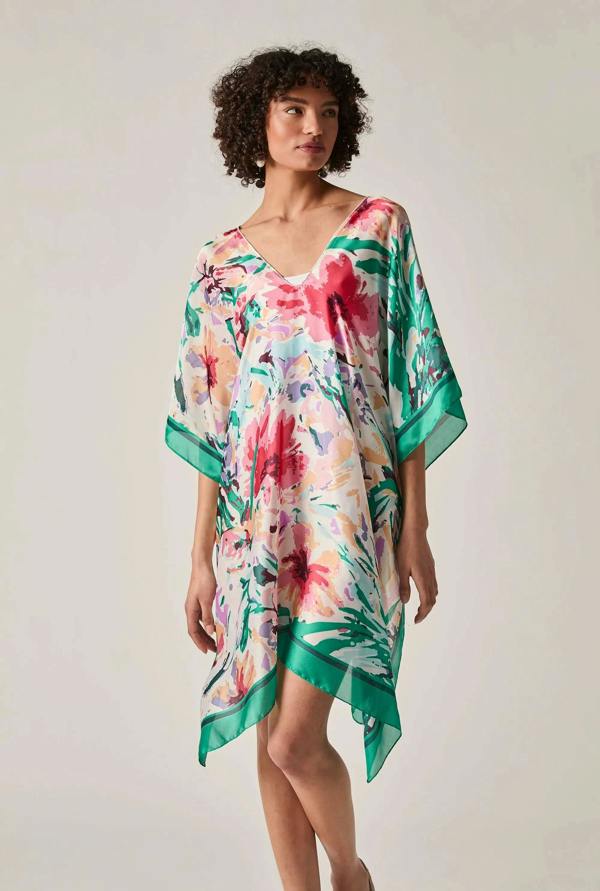 James Lakeland Green Floral Mosaic Kaftan