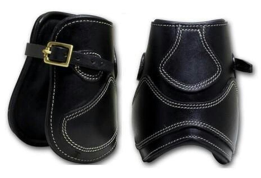 eQuitack Leather Short Tendon Horse Jumping Boots Riding Leg Protection With Adjustable Buckle Straps Black