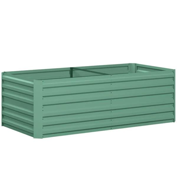Light green galvanized steel raised garden bed planter with straight side panels