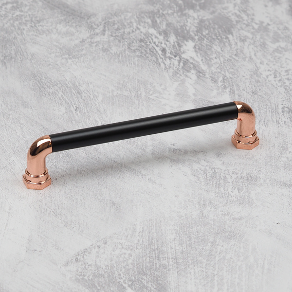 Handle & Home Polished Copper & Matt Black Industrial Bar Handles