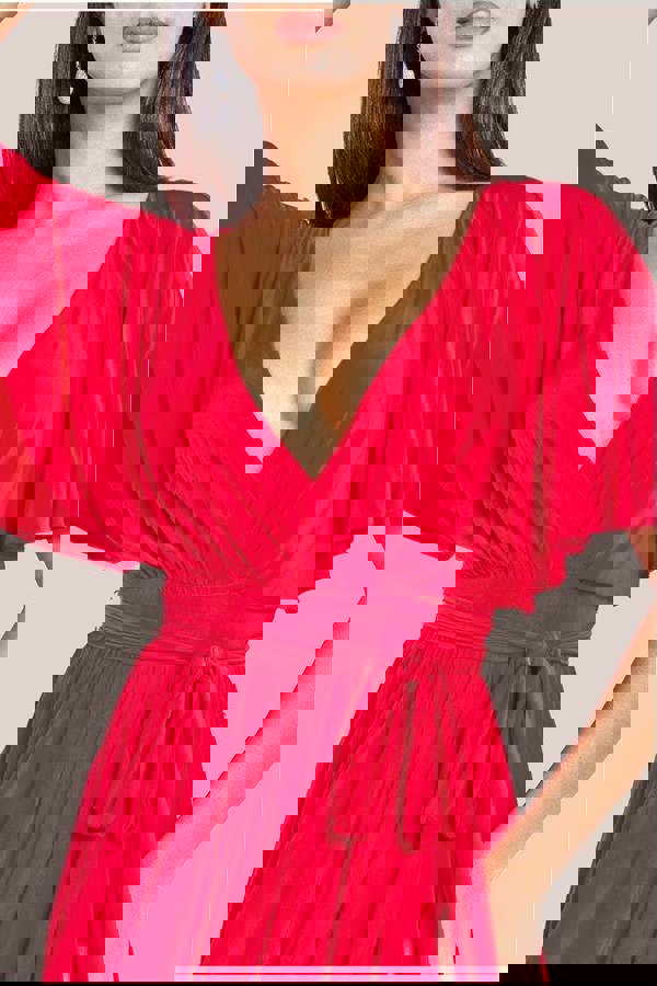 Wrap Front Maxi With Flutter Sleeves - Red DR2565B