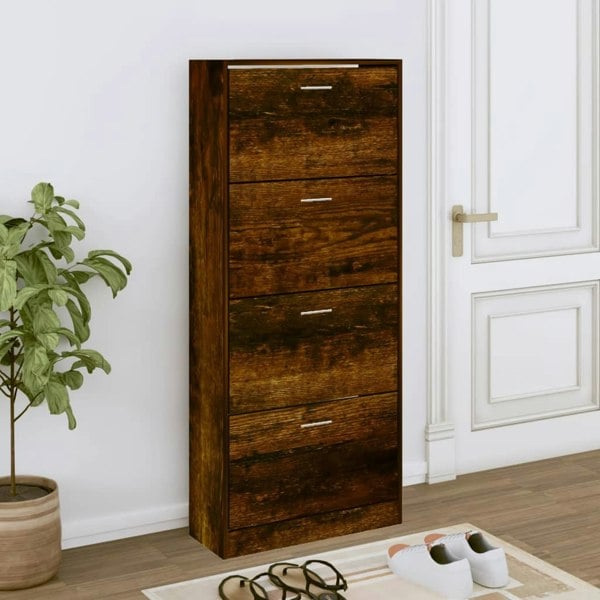 Berkfield Shoe Cabinet Smoked Oak 63x24x147 cm Engineered Wood