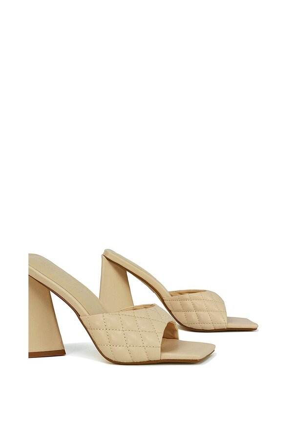 XY LONDON Quilted Square Toe Sculptured Flared High Heels