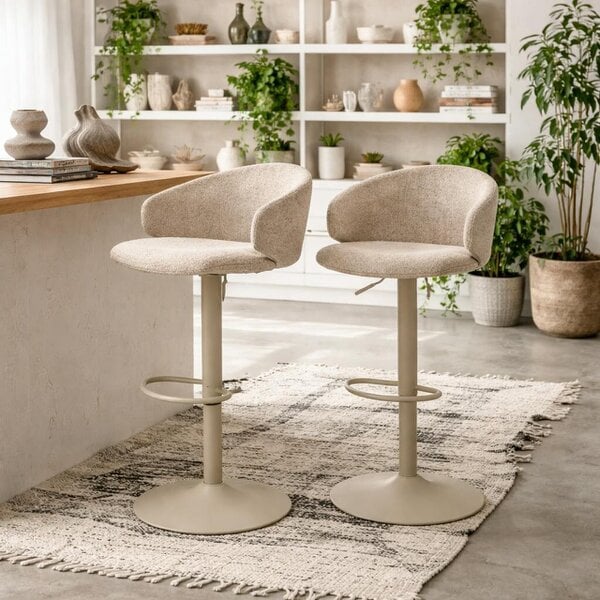 Wyld Haus Set of 2 Valley Beige Boucl? Fabric Swivel Bar Stools
