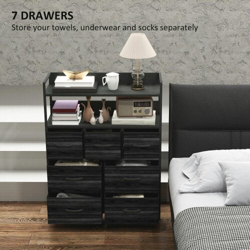 Wyld Haus Latoli Fabric And Wood Black 7 Drawer Rustic Storage Chest