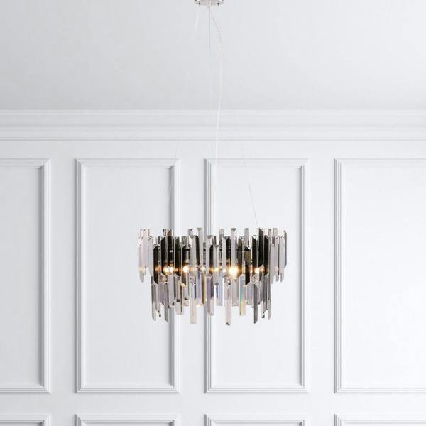 Pagazzi Lighting Onega 3 Light Chrome & Smoked Glass Pendant Ceiling Light