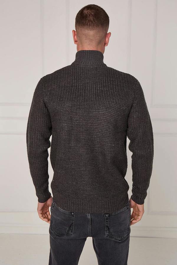 Men’s Half Zip Cable Knit Textured Jumper