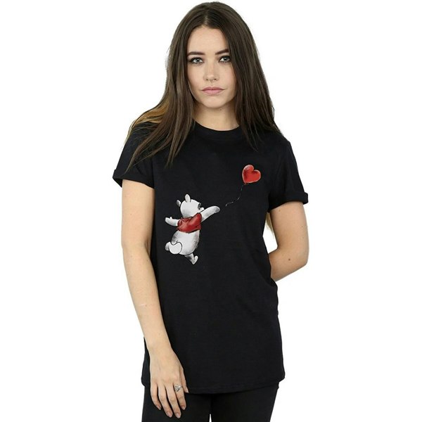 Winnie the Pooh Womens Balloons Cotton Boyfriend T-Shirt - Black