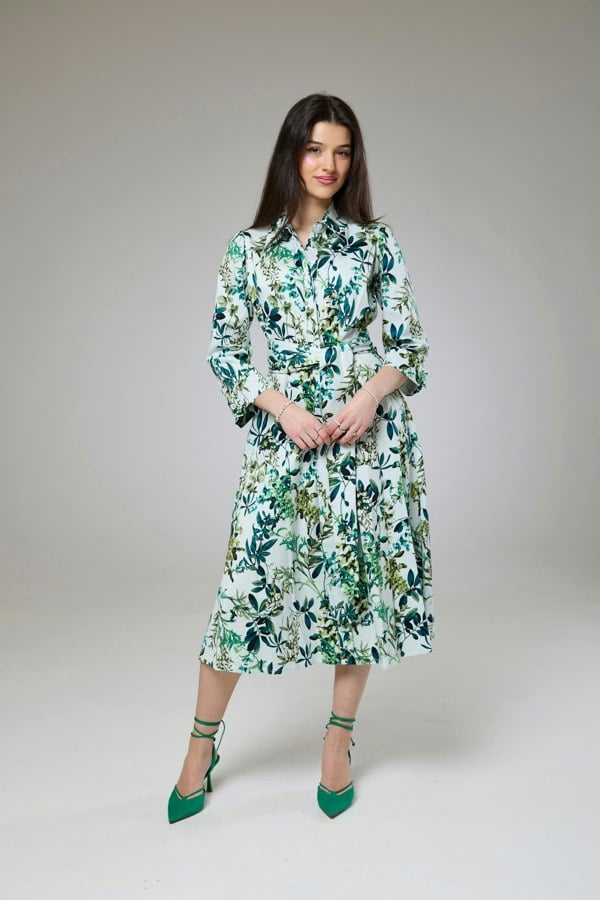 Isha's Timeless collection Flourish Green Flora Sleeved Dress