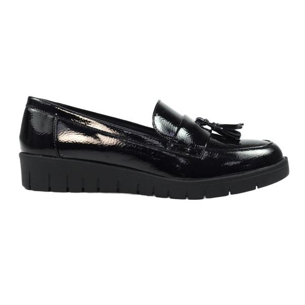 Lunar Womens/Ladies Vella Patent Faux Leather Loafers - Black