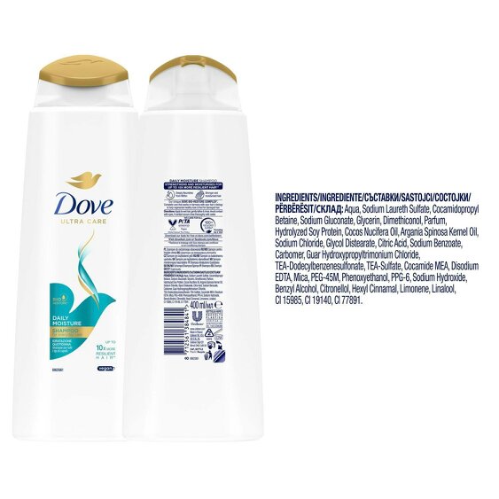 Dove Ultra Care Shampoo - Daily Moisture 2x400 ml, Bio Restore Technology
