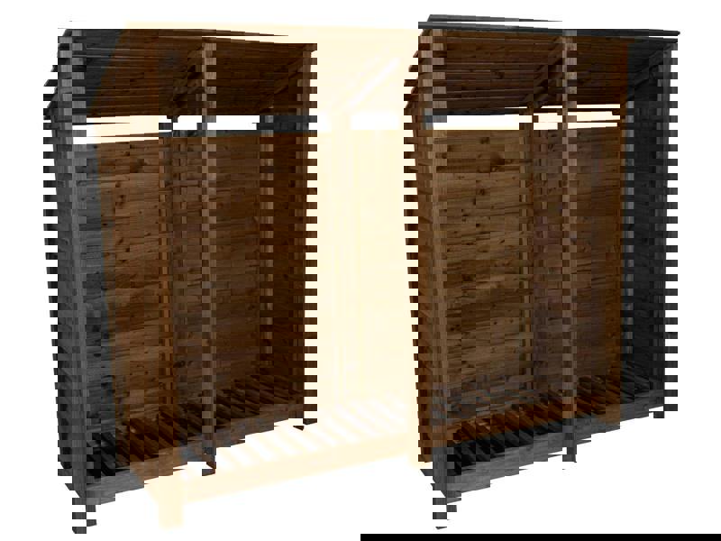 Arbor Garden Solutions Wooden Log Store (Roof Sloping Back) W-227cm, H-126cm or 180cm, D-88cm - Brown Finish