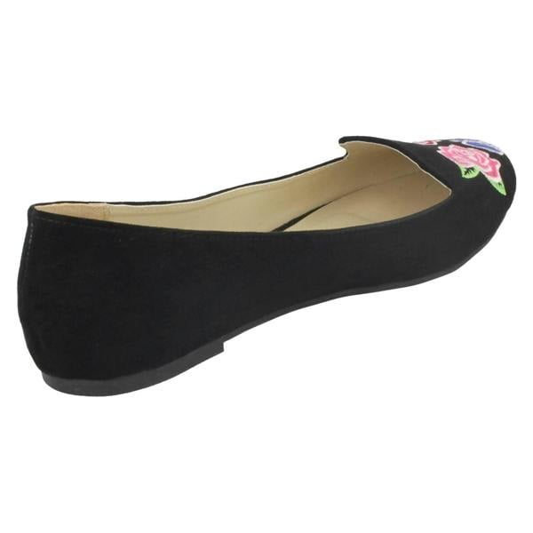 Spot On Ladies Spot On Embroidered Flower Vamp Ballerinas