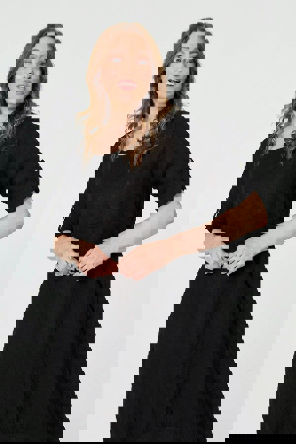 Black | Oversized 3/4 Sleeve Midi Dress