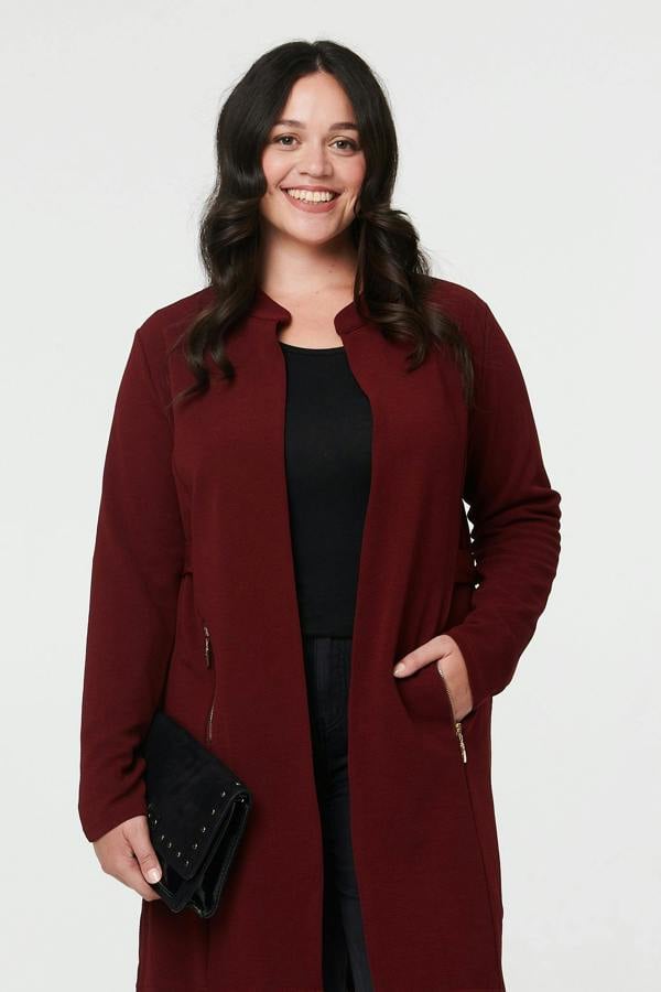 Red | Curve Open Front Longline Knit Jacket